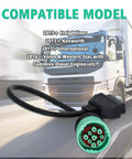 9 Pin To 16 Pin OBD2 Adapter Cable for Heavy Duty Trucks and Commercial Vehicles Type 2 Green J1939 Connector
