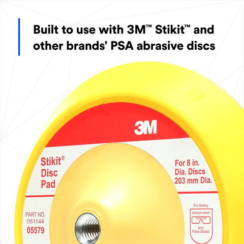 Close-up of Stikit Disc Pad 8 Inch Durable Foam Backing For PSA Discs with 5/8-11 mounting visible