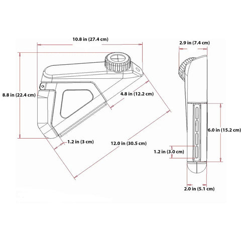 Dimensions of Hands Free Frame Mounted Bike Water Bottle With Refill Port Aerodynamic Hydration System On The Fly.