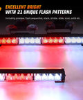 17 Inch 2 In 1 LED Traffic Advisor Warning Light Bar Red And White For Police Cars First Responders And Construction Vehicles Directing Traffic And Hazard Alerts On Roadways, shown flashing