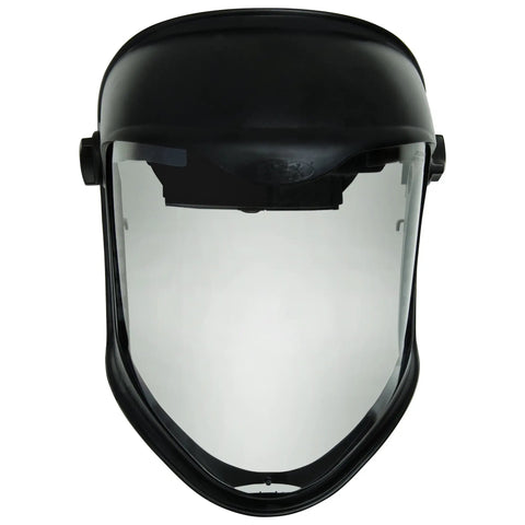 Bionic Face Shield With Clear Polycarbonate Visor And Full Shield Design For Chin And Top Head Coverage Black Matte Finish Front View