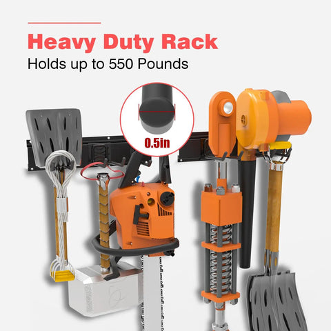 Wall Mounted Garage Tool Organizer System With 64 Inch Heavy Duty Rack And Wall Storage, tools on rack