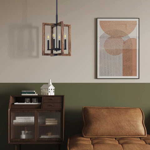 Farmhouse 4 Light Ceiling Fixture With Adjustable Hand Painted Wood Semi Flush Mount in a cozy living room setting