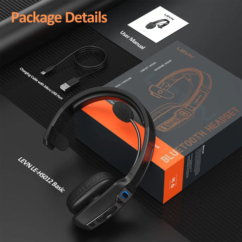 Package content of Bluetooth Headset With Microphone For Trucker And Remote Work, AI Noise Cancelling with box and USB cable.