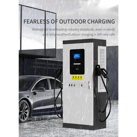 Ultra Fast DC EV Charger 80KW To 120KW Dual Connector Charging Station With App Control Level 3 Commercial Electric Vehicle Charger in rain