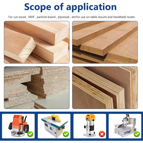Rock Solid 45 Degree Chamfer Router Bit Set With 1/4 Inch Shank Featuring Four Precision Sizes for smooth wood cuts.