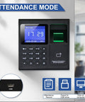 No Sweat Fingerprint Time Attendance System Bundled With Rock Solid 400lb Magnetic Lock Entry Kit Includes Exit Push Switch And Plug In Power Brick For Badass Building Security Upgrades with dual display and keypad.