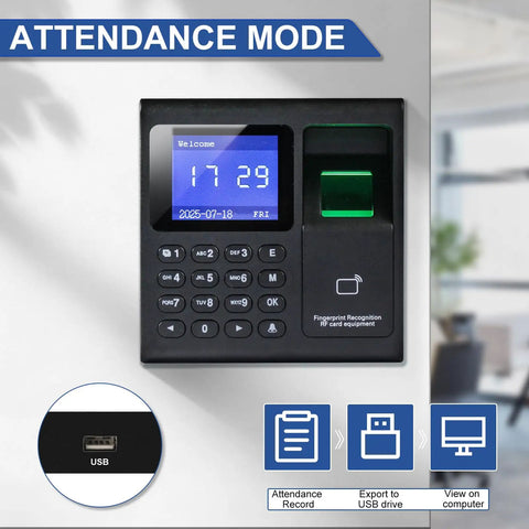 No Sweat Fingerprint Time Attendance System Bundled With Rock Solid 400lb Magnetic Lock Entry Kit Includes Exit Push Switch And Plug In Power Brick For Badass Building Security Upgrades with dual display and keypad.