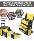 Stackable Metal Tool Box On Wheels With Two Drawers Rolling Upright Chest For Garage Or Workshop Heavy Duty Portable Organizer In Yellow