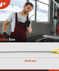 Mechanic using Ford and Lincoln 3.5L and 3.7L engine oil dipstick gauge, product size indicated as 23.03 inch