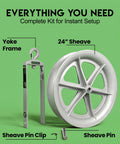 Tough As Nails 24 Inch Hook Sheave For Wire Rope Puller And Tugger Winch showing aluminum sheave, yoke frame, and sheave pin.