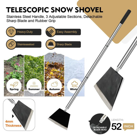 Heavy Duty Garden Shovel With 47 Inch 3 Section Telescoping Handle For Moss Removal, Sidewalks, Driveways, Snow And Ice Scraping