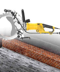 Knockout 8000W Brushless Concrete Saw cutting through brick, showcasing its 290 mm slot depth and copper motor.