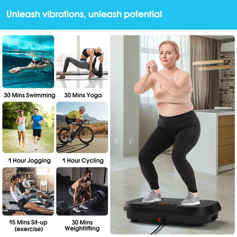 Vibration Plate For Lymphatic Drainage And Full Body Workout With Resistance Bands 450 Lbs Capacity Black No Sweat At Home Gym