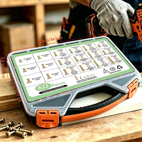 Tough As Nails Grade 8 Nuts And Bolts Assortment Kit For Pickup Builds And Weekend Shop Work Complete With 622 Fastening Pieces Inside For Any Project in storage box.