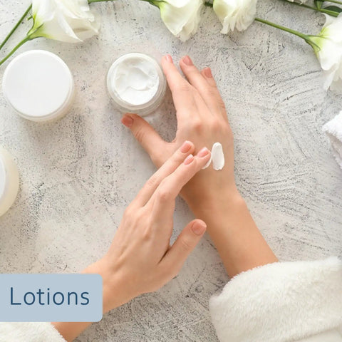 Hands applying lotion with white flowers, Stearic Acid Wax Beads 400g For Soap Making, Candles, Cosmetics, DIY Skincare.