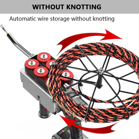 Professional Cordless Fish Tape For Electricians With 21V Brushless Motor and 100ft lead line with automatic wire storage.
