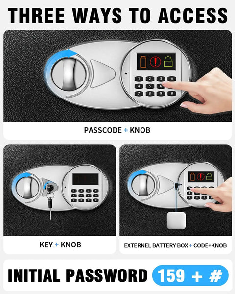 Panel view of 3.5 Cu Ft Home Safe With Fireproof And Waterproof Steel Security Box, showing electronic keypad access options.