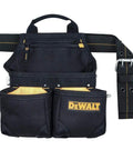 Rugged Framing Tool Bag With 12 Pockets Steel Hammer Holder Tape Measure Clip 5 Main Pockets Inner Flat Pocket visible