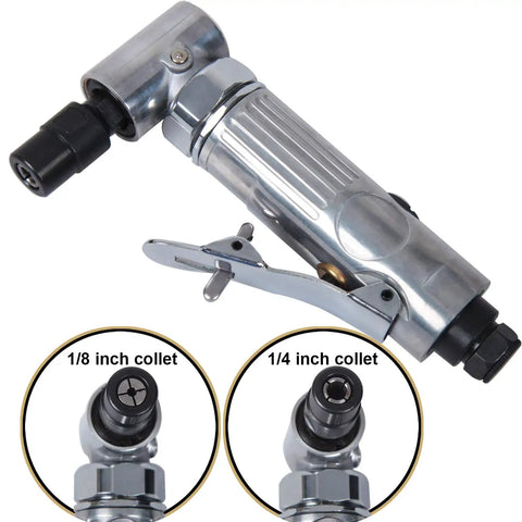 Heavy Duty Air Die Grinder With 1/4 Inch Hex Shank And 90 Degree Angled Head showing 1/4 inch collet for precise grinding and polishing.