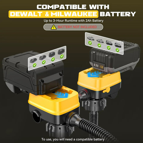 Heavy Duty Cordless Fuel Transfer Pump Rechargeable Battery Gas Dispenser Hose showcasing battery compatibility and setup details.