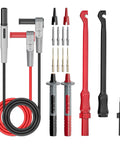 Automotive Multimeter Test Leads Kit With Wire Piercing Clips And 4mm Banana Plugs Right Angle And Straight Probes 3 Ft Extension Cable Set For Electrical Diagnosis And DIY Car Electrical Fixes, showing various components including cables, probes, and clips.