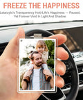 Hand holding Eight Piece Car Clip Picture Holder Set With Personalized 3 Inch Photo Frames For Your Ride Sun Visor Acrylic Magnetic Car Photo Clip Visor Clip Frame Hanging Decor Ideal Gift For Mom Husband Family And Pets