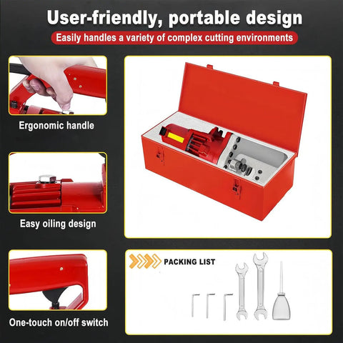 Powerful 1250W Electric Hydraulic Rebar Cutter With Pure Copper Motor, ergonomic handle in tough portable toolbox, easy oiling design.