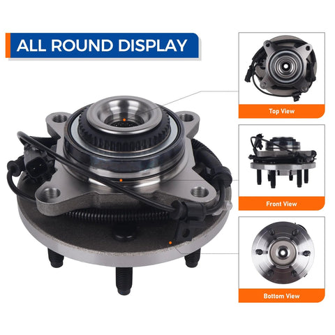 4WD Front Wheel Bearing Hub Assembly Fits 2011-2014 Ford Expedition F-150 And Lincoln Navigator, top view, side view, bottom view