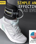 Hella Thick Padded Ankle Strap For Cable Machine Attachment Heavy Duty Gym Gear To Glute Kickbacks And Leg Raises on ankle with shoe.