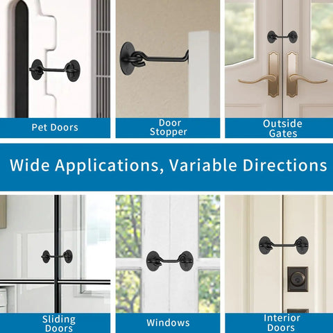 Heavy Duty Barn Door Latch And Lock Set Black Six Inch Hook And Eye Catch used on sliding doors and windows.