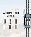 Top view of car with 30 Feet By 1 Inch Carbon Fiber Pin Stripe Tape For Cars And All Vehicles With Dope 3D Carbon Fiber Design