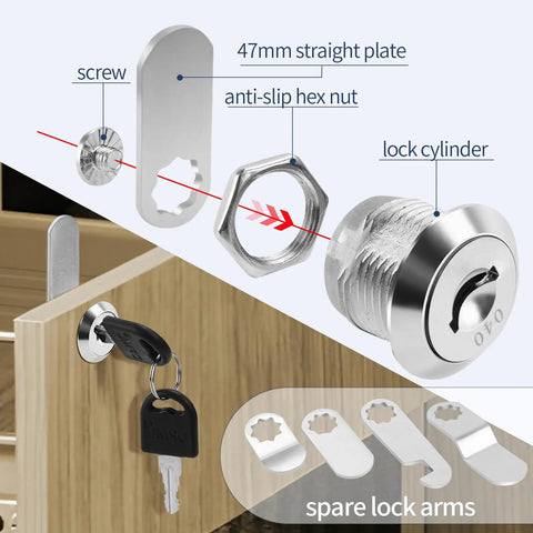 Diagram of 5/8 Inch Alloy Cam Locks With Keys Keyed Alike For Mailbox, Toolbox, Pickup Truck And RV Compartments Two Pack Kit