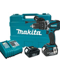 Rock Solid Eighteen Volt Cordless Hammer Driver Drill Kit Featuring Killer Torque Two Speed Gears and Hella Durable Ergonomic Build in toolbox and batteries.