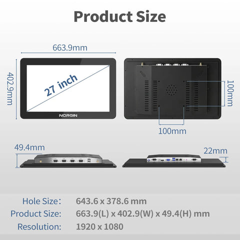 Heavy Duty 27 Inch Full Hd Industrial Touchscreen Monitor With Plug And Play Embedded Pc dimensions and size details.