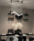 Modern Wave Rectangular Crystal Raindrop Chandelier With Chrome Finish Flush Mount Pendant Lighting in dining room