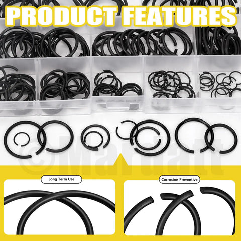150 Piece Round Wire Snap Ring Assortment Kit With 10 Sizes From 10mm To 26mm Internal C Clips for Shafts in storage box
