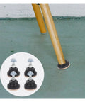 Heavy Duty Adjustable Leveling Feet For Furniture 16 Piece Set installed on a wooden chair leg with rubber base shown in detail