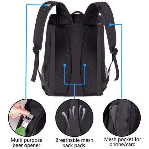 Back view of Leakproof Insulated Backpack Cooler Bag For Work Or Play Grab And Go Lightweight Waterproof 30 Can Capacity 30L Storage