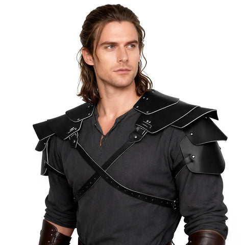 Men's Medieval Harness Armor Set With Adjustable PU Leather Shoulder Pauldrons and Chest Harness for Cosplay