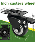 2 inch heavy duty caster with swivel plate, designed for moving furniture carts and workbenches with secure locking brakes.