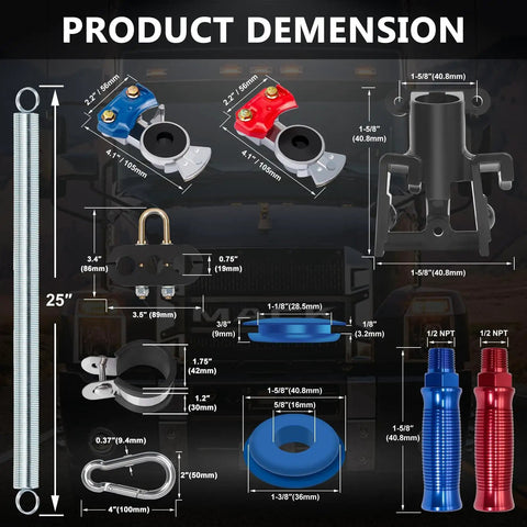 Semi Truck Air Lines Kit 12 Ft 3 In One Workhorse ABS Power Line Air Hoses dimensions with components labeled