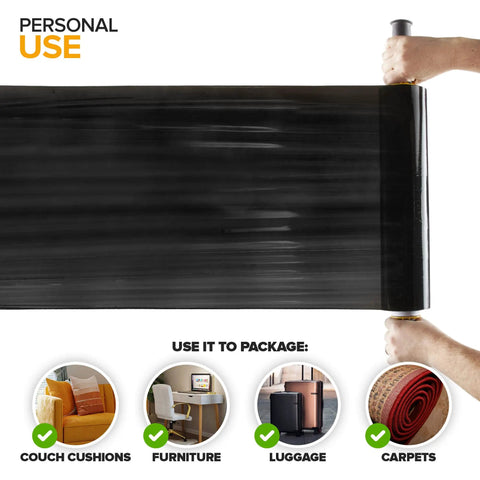 Smooth Operator Heavy Duty Black Stretch Wrap Roll With Handles 15 Inch 1000 Foot 60 Gauge, used to package furniture and luggage.