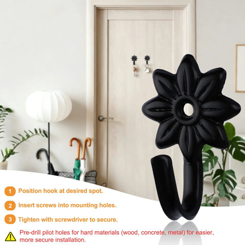 Heavy Duty Retro Flower Wall Hooks Eight Pack Slick Vintage Decorative Hardware Holds Up A Ton installed on wall.