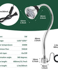 LED Work Light With Flexible Gooseneck And Magnetic Base For Workbench And Tools dimensions diagram.