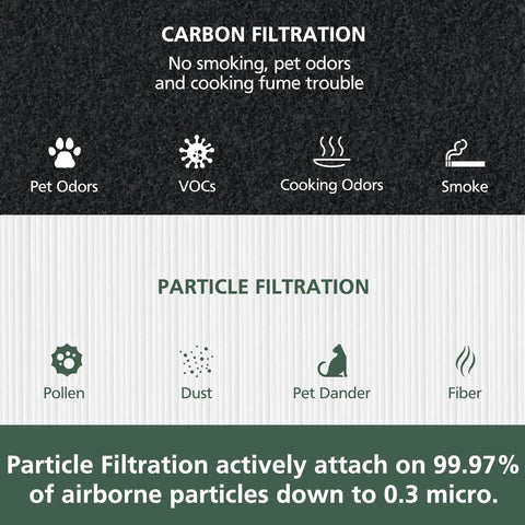 Infographic showing effectiveness of 2 Pack Replacement Filters For Blueair Blue Pure 311 Auto Purifier against odors and particles