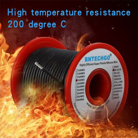 18 Gauge Silicone Wire Spool 100 Ft Black Flexible 18 AWG Stranded Tinned Copper Wire Ultra Flexible Soft Silicone Rubber With High Strand Count And Low Impedance For RC Hobby Projects And Electronics on fire background