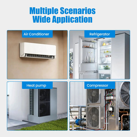 Multiple applications for 45 Plus 5uF Dual Run Start Capacitor in AC, refrigerator, heat pump, and compressor use.