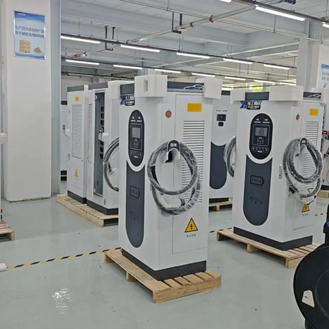 Heavy Duty Level 3 DC Fast EV Charging Station For Truck Parks And Commercial Job Sites With High Power Dispenser And No Sweat Plug In Setup For Fleet Operators Ready For Long Haul Routes in a warehouse.