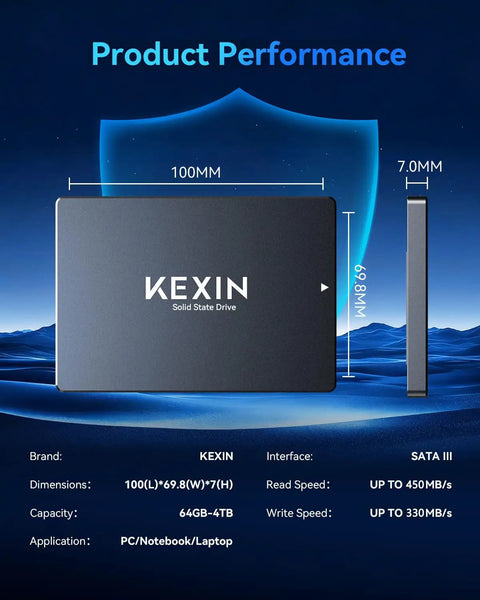 2.5 Inch 128GB SATA III Internal SSD Upgrade For Laptops And Desktops showcasing dimensions and speed specifications